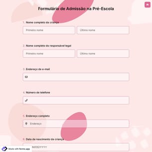 Formulário de Admissão na Pré-Escola
