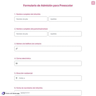 Formulario de Admisión para Preescolar