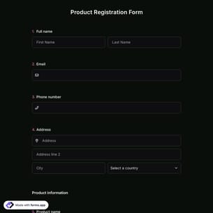 Product Registration Form 
