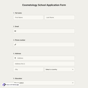 Cosmetology School Application Form