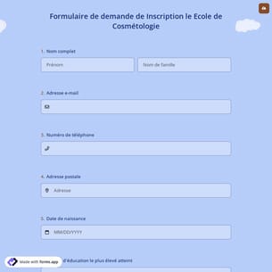 Formulaire de Demande de Inscription le Ecole de Cosmétologie