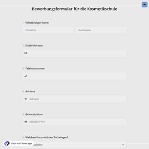 Bewerbungsformular für die Kosmetikschule