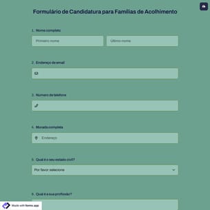 Formulário de Candidatura para Famílias de Acolhimento