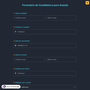 Formulário de Candidatura para Guarda