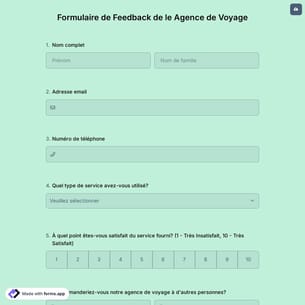 Formulaire de Feedback de le Agence de Voyage