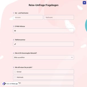 Reise-Umfrage Fragebogen