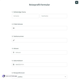 Reiseprofil-Formular