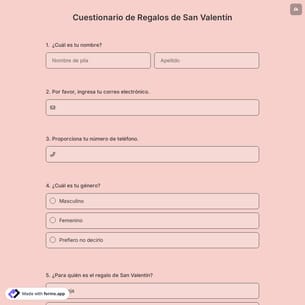 Cuestionario de Regalos de San Valentín