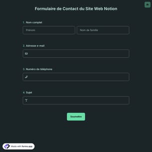 Formulaire de Contact du Site Web Notion