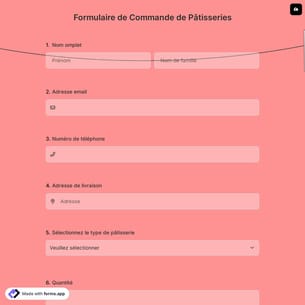 Formulaire de Commande de Pâtisseries