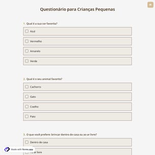 Questionário para Crianças Pequenas