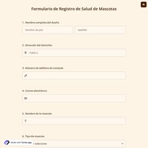 Formulario de Registro de Salud de Mascotas