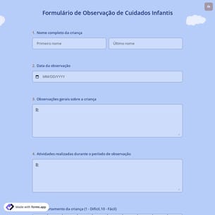 Formulário de Observação de Cuidados Infantis