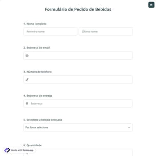 Formulário de Pedido de Bebidas
