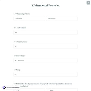 Kuchenbestellformular