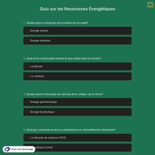 Quiz sur les Ressources Énergétiques