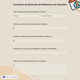 Formulaire de Demande de Références de Caractère