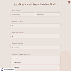 Formulário de Inscrição para Corrida de Bicicleta