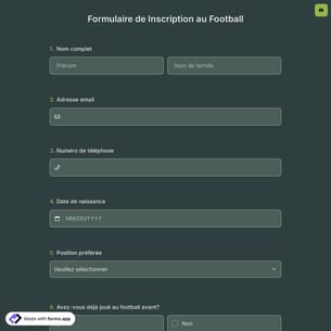 Formulaire de Inscription au Football
