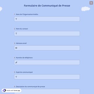 Formulaire de Communiqué de Presse
