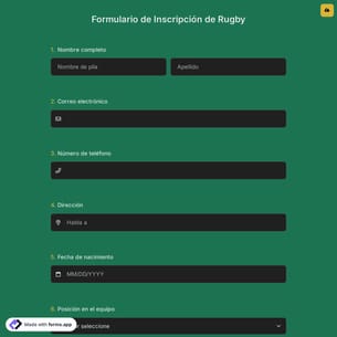 Formulario de Inscripción de Rugby