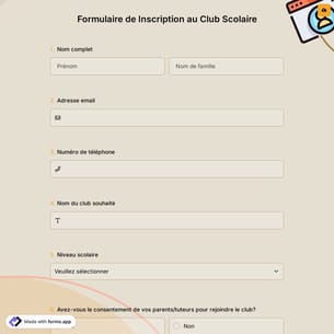 Formulaire de Inscription au Club Scolaire