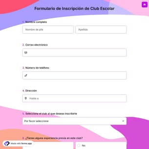 Formulario de Inscripción de Club Escolar