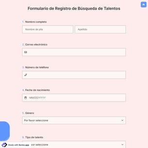 Formulario de Registro de Búsqueda de Talentos