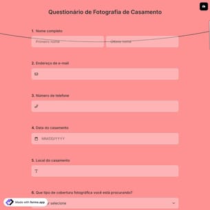 Questionário de Fotografia de Casamento