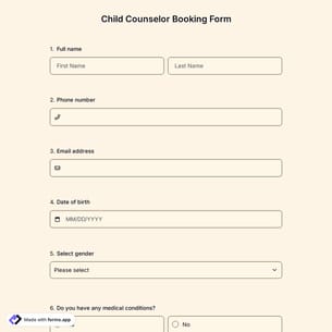 Child Counserlor Booking Form