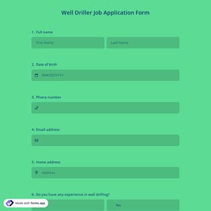 Well Driller Job Application Form
