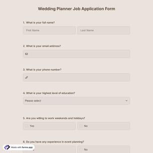 Wedding Planner Job Application Form