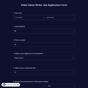 Video Game Writer Job Application Form