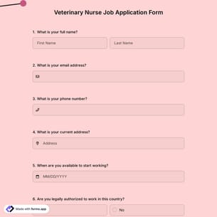 Veterinary Nurse Job Application Form