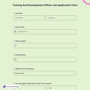Training and Development Officer Job Application Form