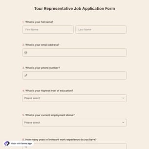 Tour Representative Job Application Form