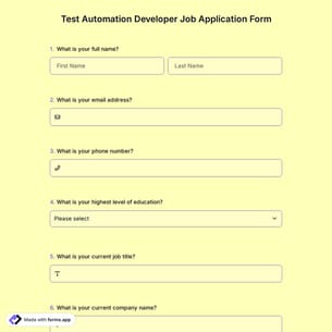 Test Automation Developer Job Application Form