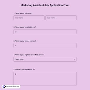Marketing Assistant Job Application Form