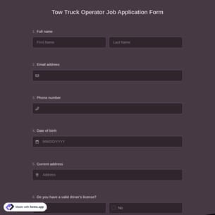 Tow Truck Operator Job Application Form