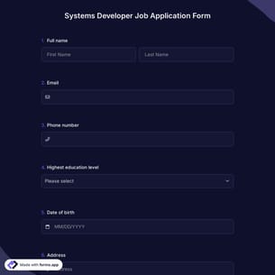 Systems Developer Job Application Form