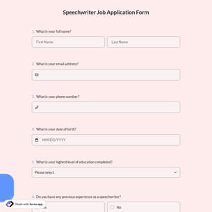 Speechwriter Job Application Form