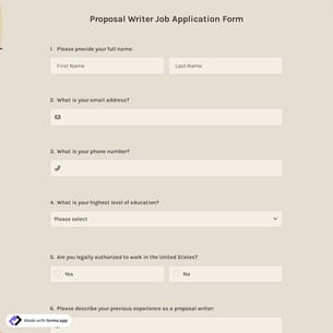 Proposal Writer Job Application Form