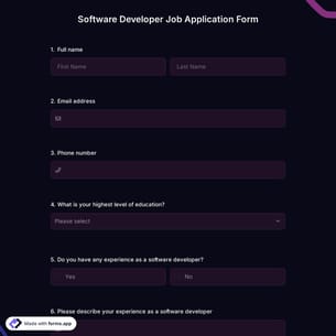 Software Developer Job Application Form