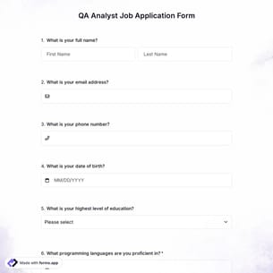 QA Analyst Job Application Form