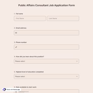 Public Affairs Consultant Job Application Form