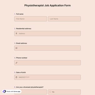 Physiotherapist Job Application Form