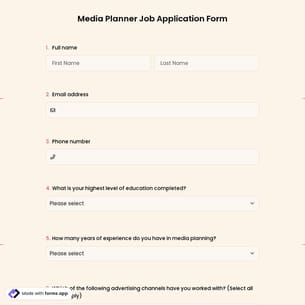 Media Planner Job Application Form