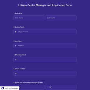 Leisure Centre Manager Job Application Form