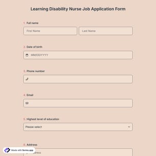 Learning Disability Nurse Job Application Form