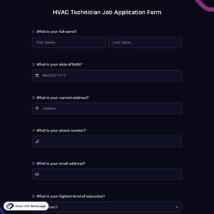 HVAC Technician Job Application Form